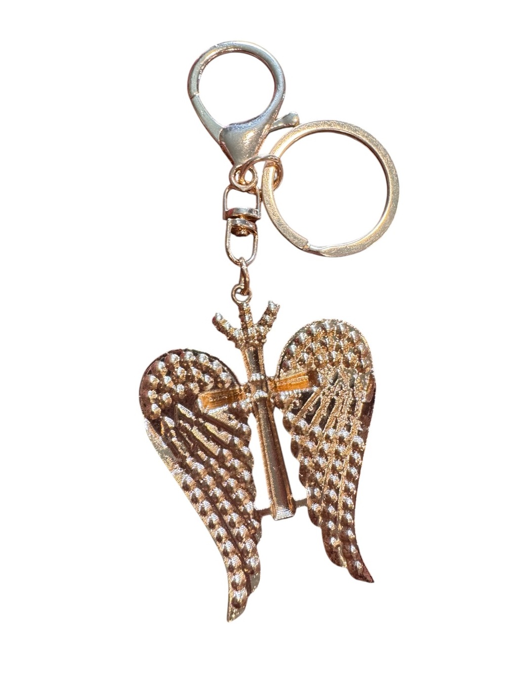 Gold Crystal Angel Wings Keychain and "Love" Pin Set - Picture 3 of 3